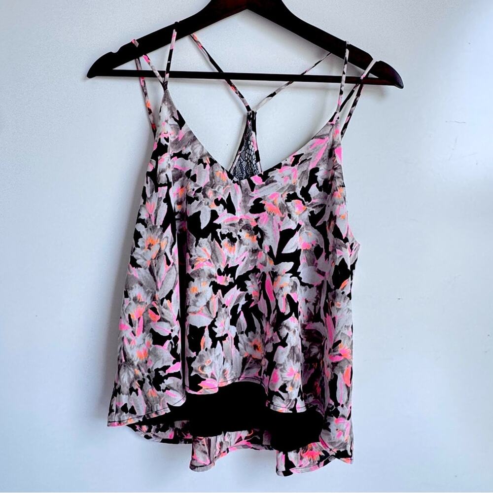 ASTR Multi Strap Hot Pink Gray Black Flowy‎ Floral Tank Babydoll Luxury Oversize